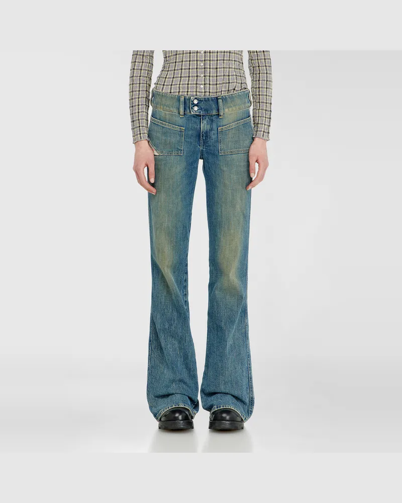 Diesel Bootcut Jeans Low Waist D-Hush, Mittelblau, Reißverschluss Blau