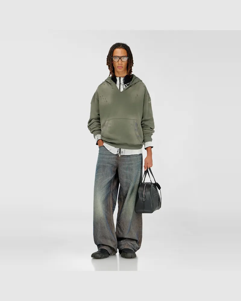 Diesel Kapuzensweatshirt mit distressed look und V-Ausschnitt - Sweatshirts - Herren - Grün Grün