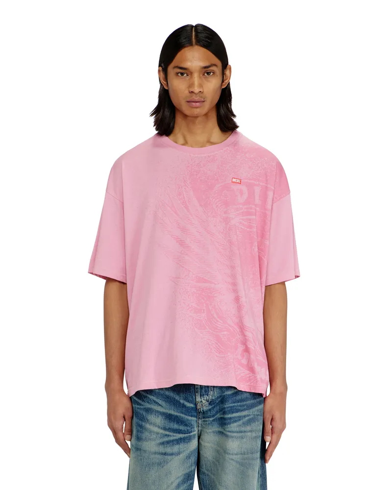 Diesel Locker geschnittenes T-Shirt mit Pigmentdruck - T-Shirts - Herren - Rosa Rosa