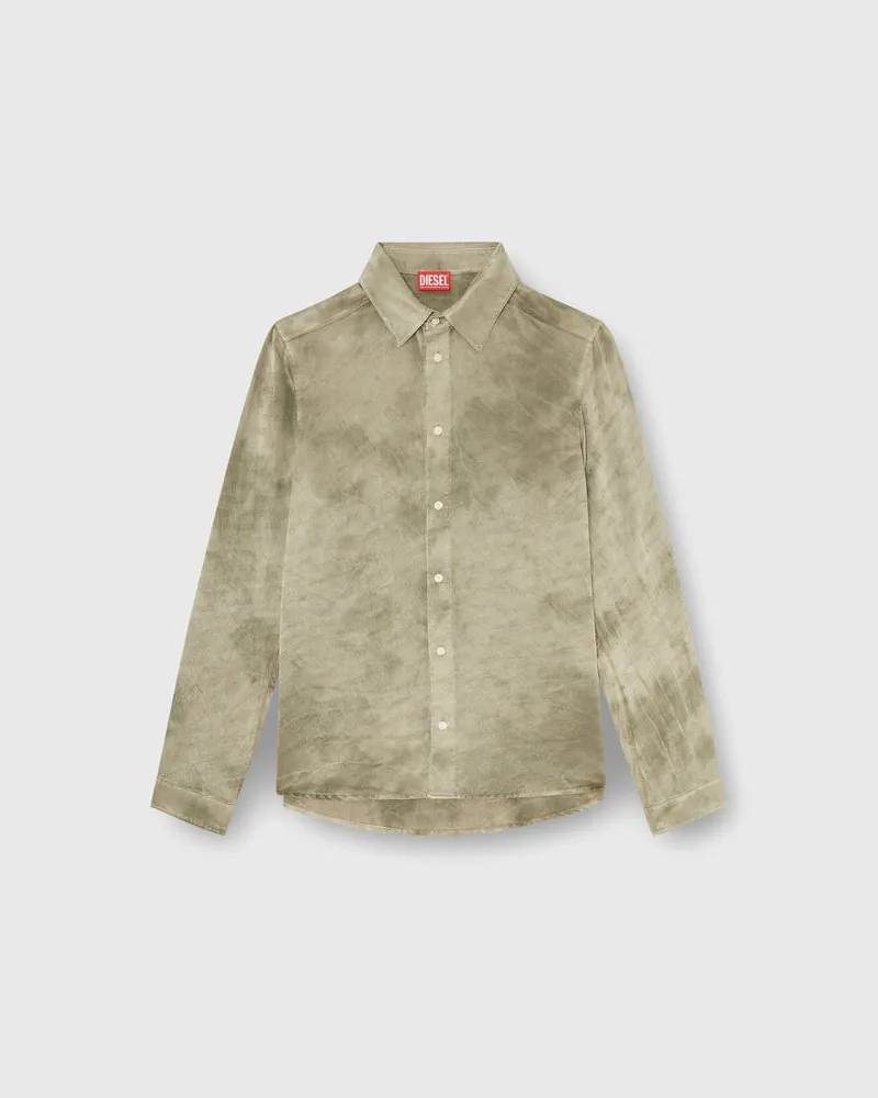 Diesel Shirt aus logo-jacquard-crinkled satin - Hemden - Herren - Braun Braun