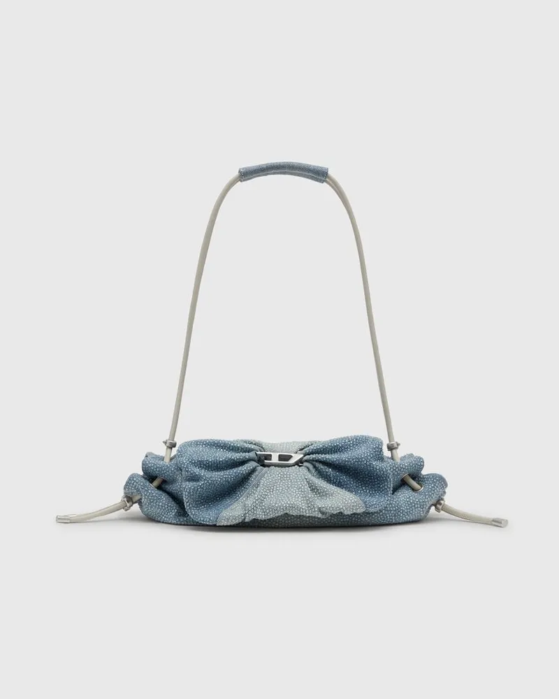 Diesel Scrunch-D - Schultertasche aus denim mit Kristallen - Schultertaschen - Damen - Blau Blau