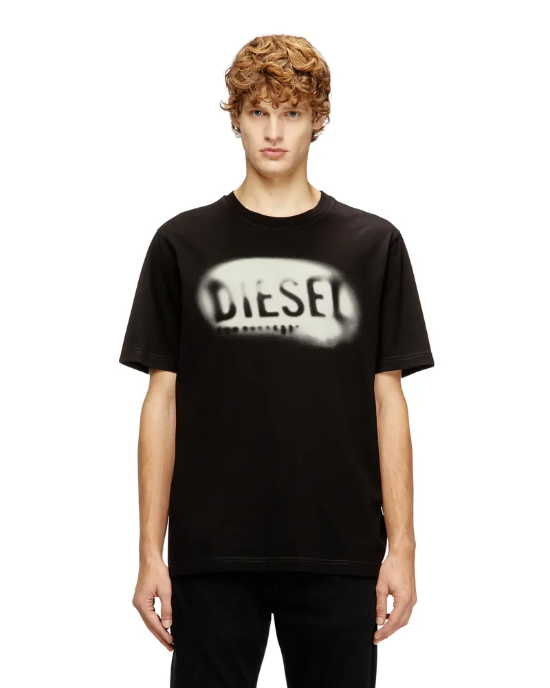 Diesel Leichtes Baumwoll-T-Shirt mit verblasstem Logo - T-Shirts - Herren - Schwarz Schwarz