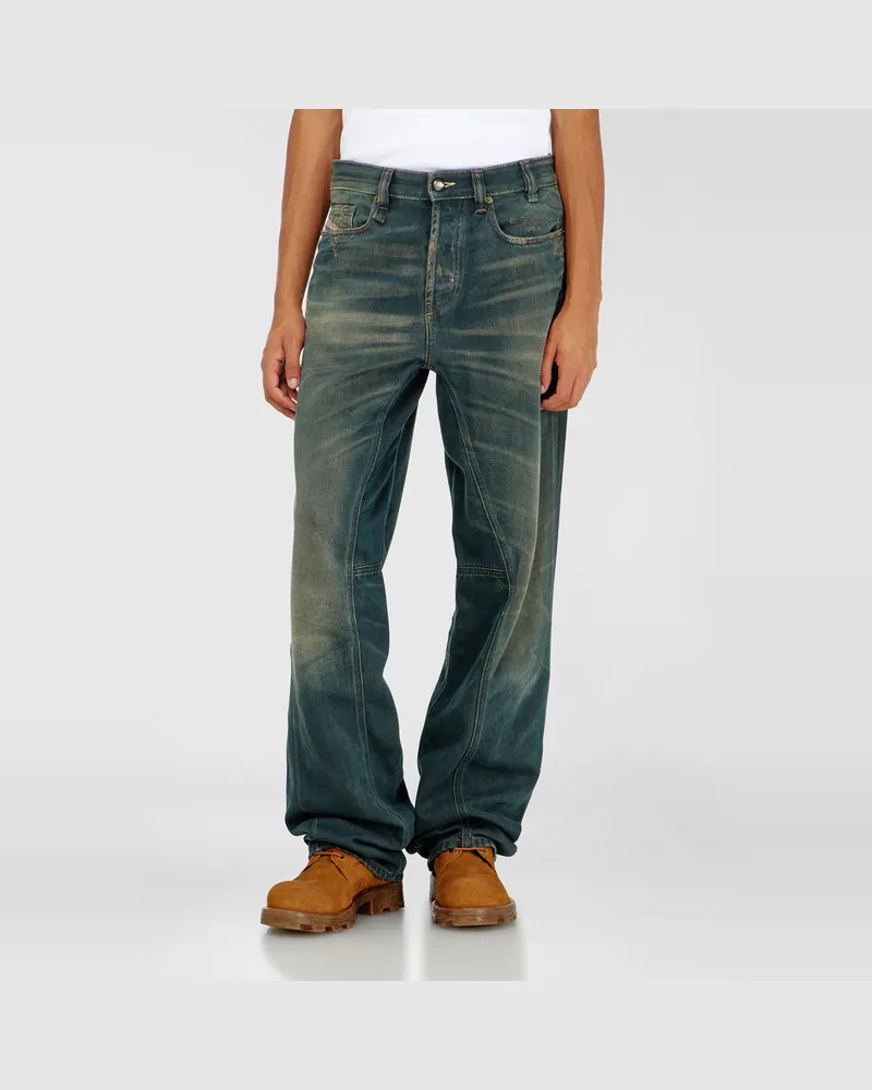 Diesel Relaxed Jeans Low Waist 2001 D-Macro,, Knopfverschluss Blau