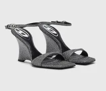 D-Amber-Wedge Sandalen aus Lurexstoff - Sandalen - Damen - Silber
