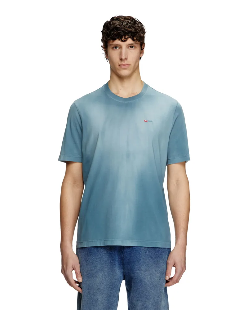 Diesel Verblasstes T-Shirt mit Mikro-Logo-Stickerei - T-Shirts - Blau