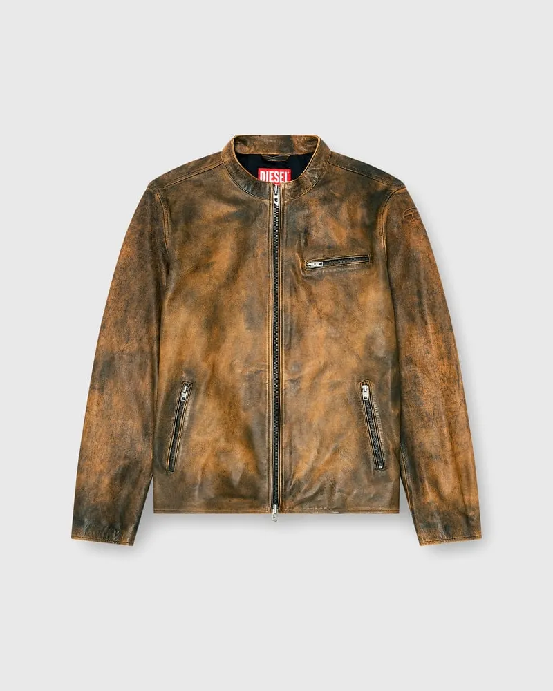 Diesel Biker jacket aus behandeltem Leder - Lederjacken - Herren - Braun Braun