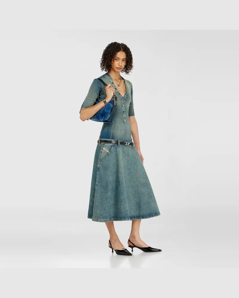 Diesel Midikleid mit tiefer Taille aus Strick und Denim - Kleider - Damen - Blau Blau