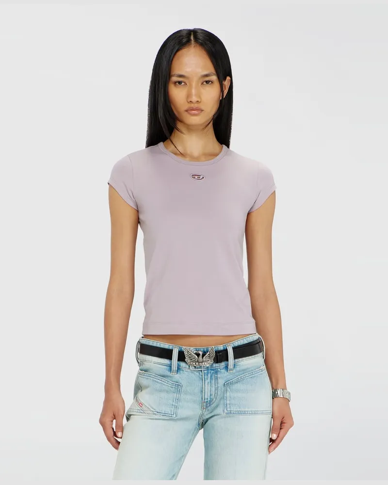 Diesel T-Shirt mit ausgeschnittenem, besticktem Logo - T-Shirts - Damen - Violett Violett