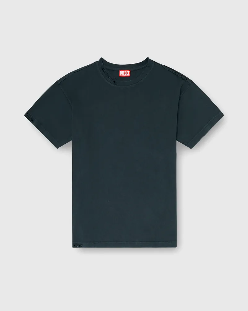 Diesel T-Shirt mit ausgefransten Kanten und Kristalldetails - T-Shirts - Herren - Schwarz Schwarz