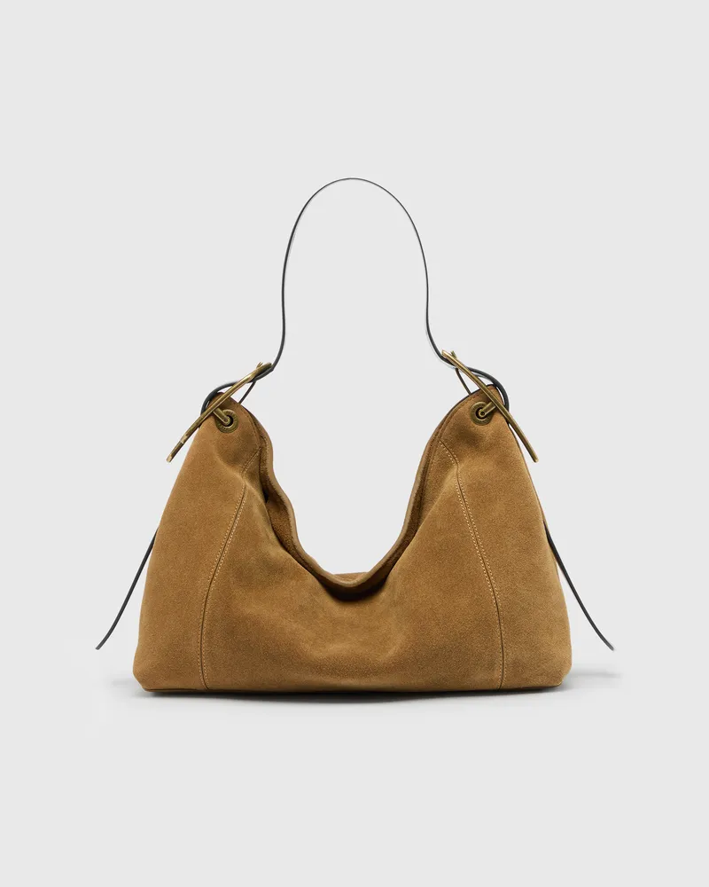 Diesel D-Line Schultertasche aus gewachstem Veloursleder - Schultertaschen - Damen - Braun Braun