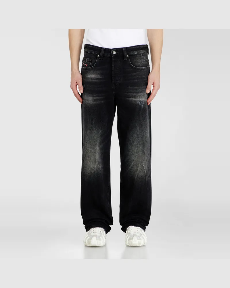 Diesel Relaxed Jeans Low Waist 2001 D-Macro, Schwarz/Dunkelgrau, Knopfverschluss Schwarz