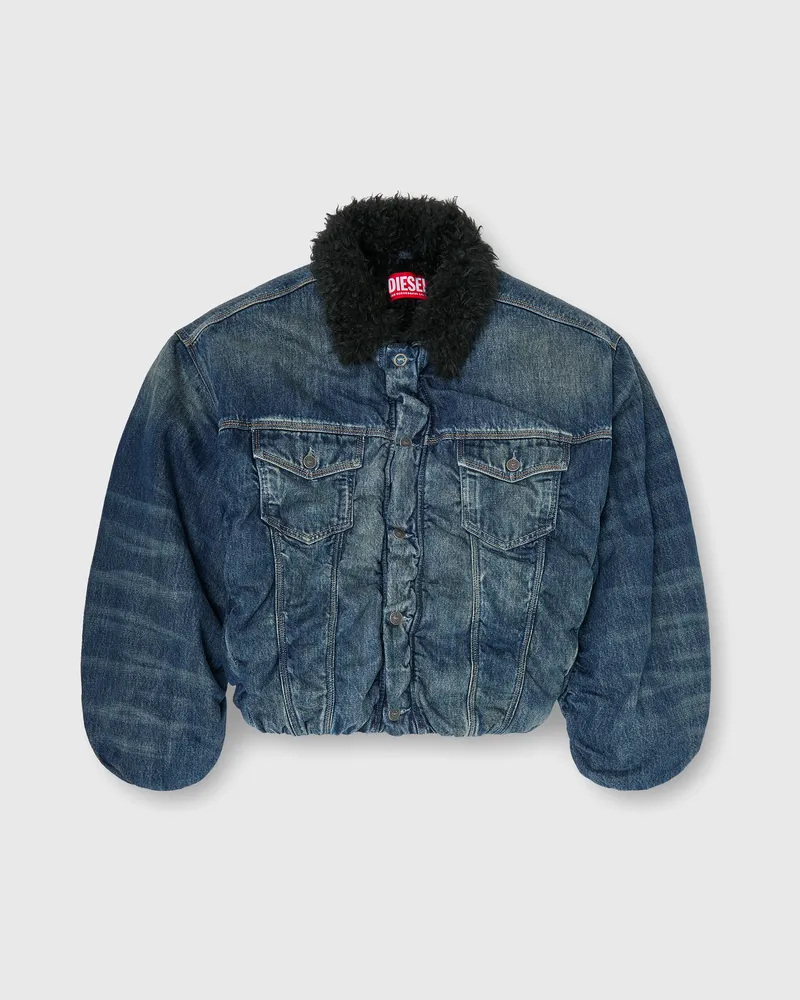 Diesel Truckerjacke aus Denim mit Teddyfutter - Denim jacken - Unisex - Blau Blau