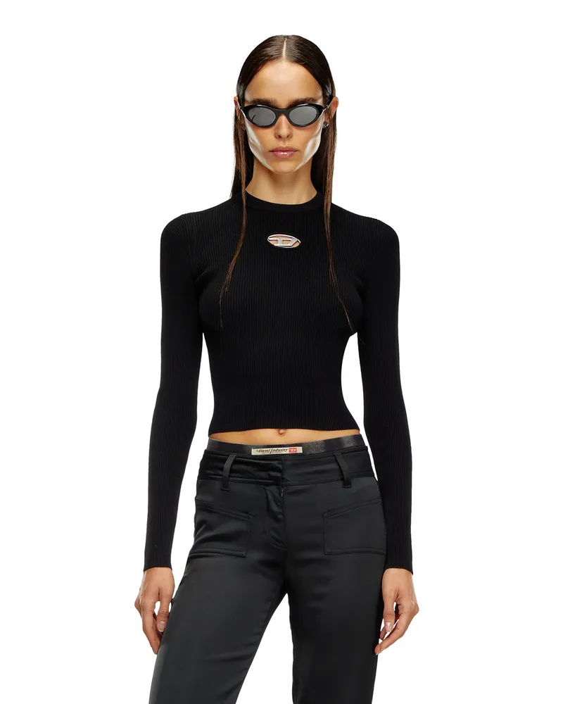 Diesel Rippstrick-Top aus einer Viskosemischung mit Oval D - Oberteile - Damen - Schwarz Schwarz