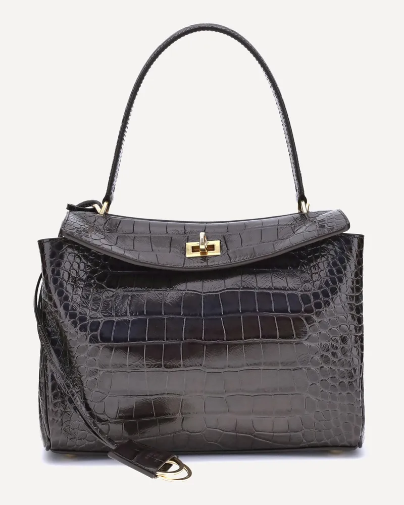 Balenciaga Rodeo Shoulder Bag in crocodile-print leather Female Black