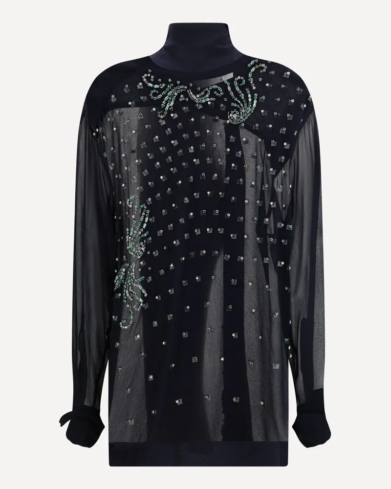Dries van Noten Viscose Blouse with Pussy-Bow and Jewelry Embellishments Female Blue