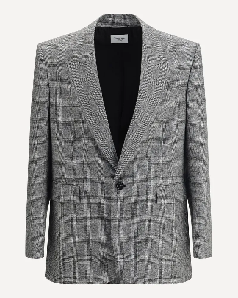Saint Laurent Prince de Galles wool flannel Blazer Male Grey