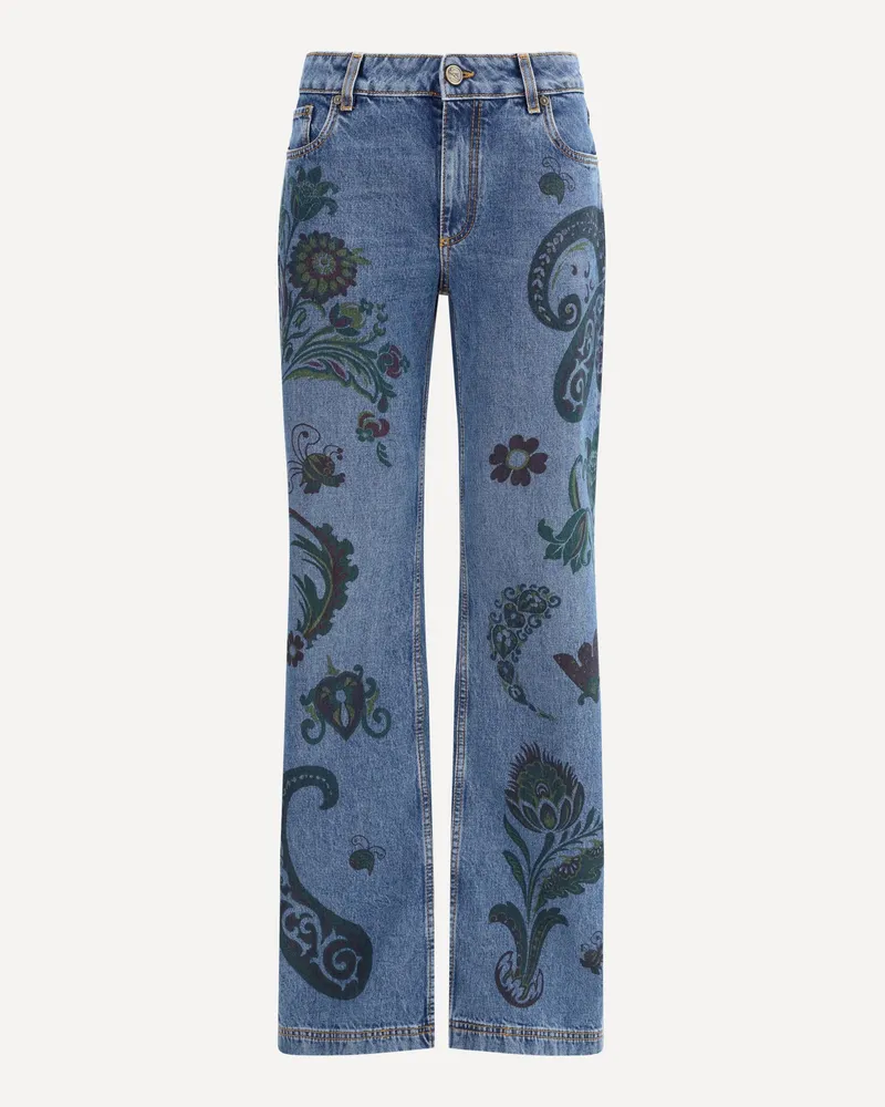 Etro Flower and bee print flare Jeans Female Blue
