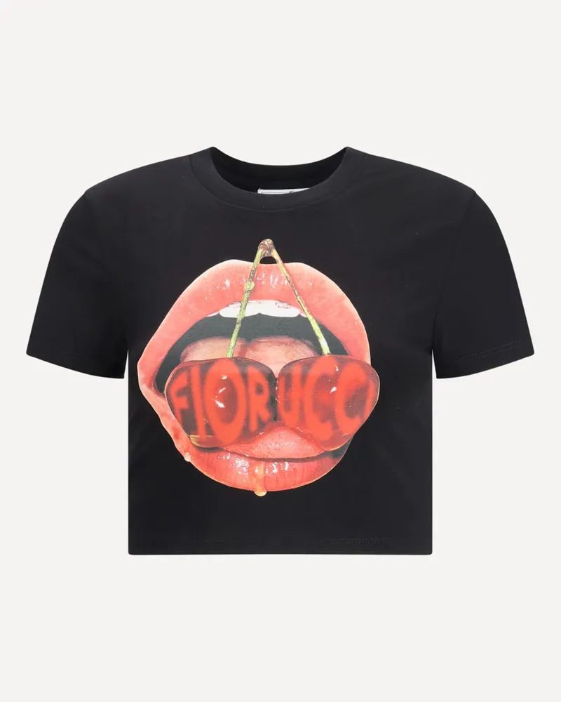 Fiorucci Cherry Mouth Graphic Crop T-Shirt Female Black