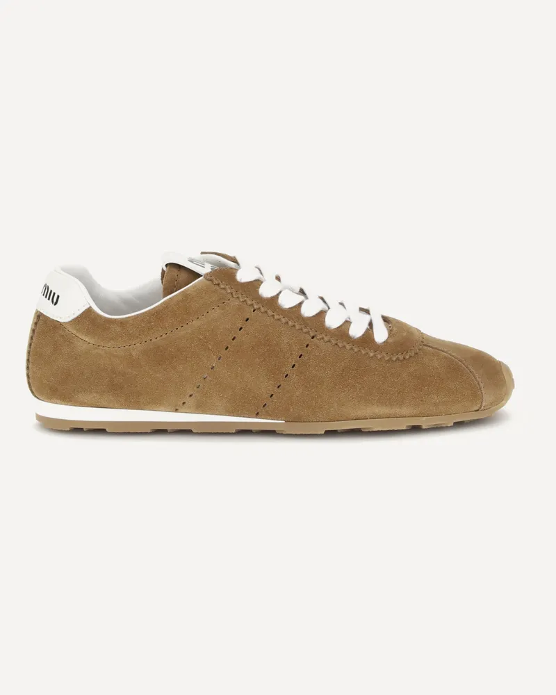 Miu Miu Suede Plume Sneakers Female Brown