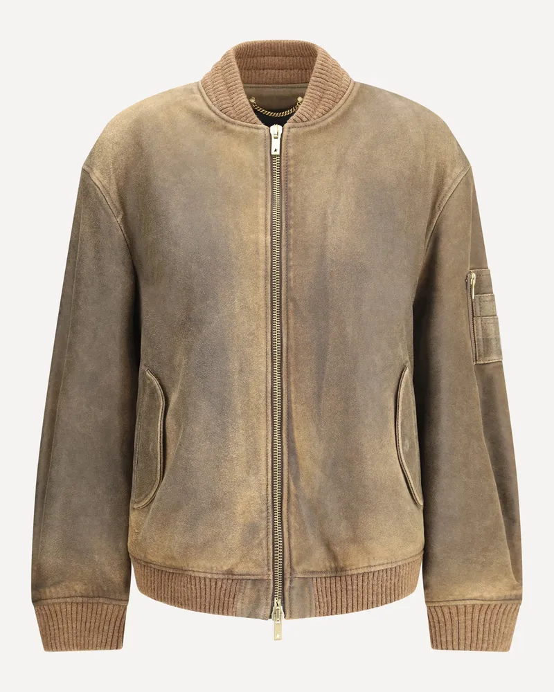 Golden Goose Brown Leather Jacket with zip closure Female Brown
