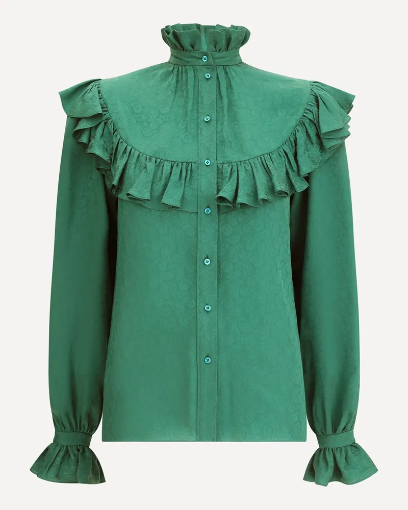 Saint Laurent Silk Blouse with ruffles Female Green