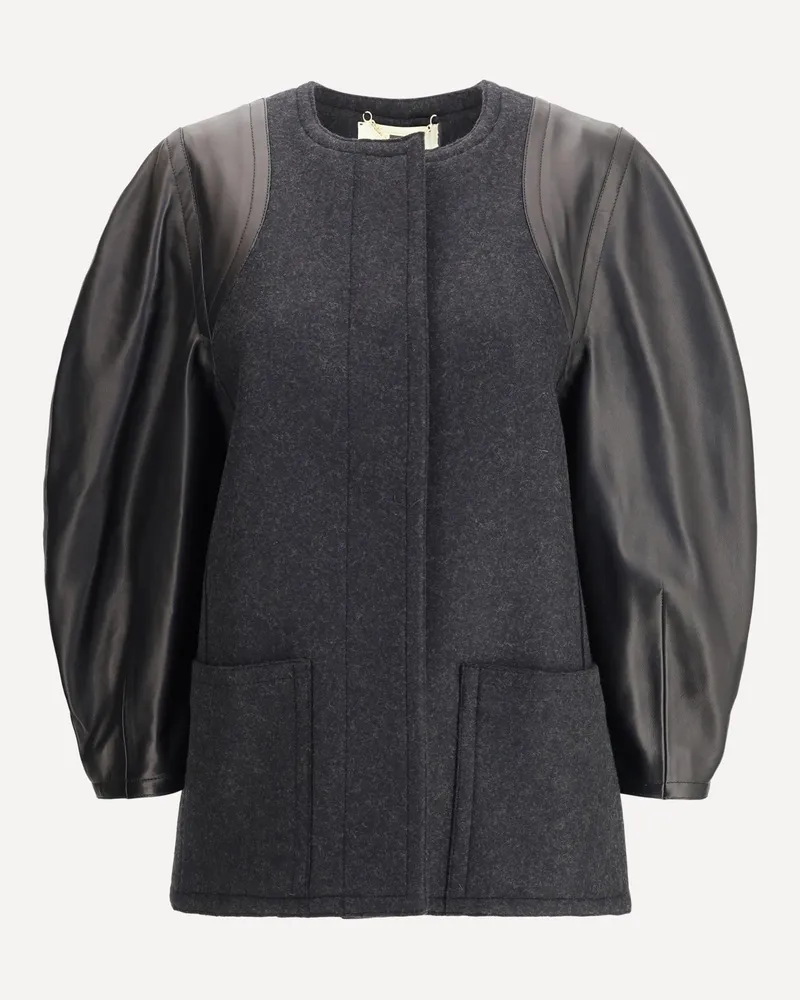 Fendi Blouson Jacket in Mélange Wool and soft Nappa Leather Female Grey