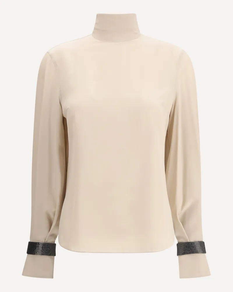 Brunello Cucinelli Silk turtleneck Blouse with Precious Bracelets Female Beige