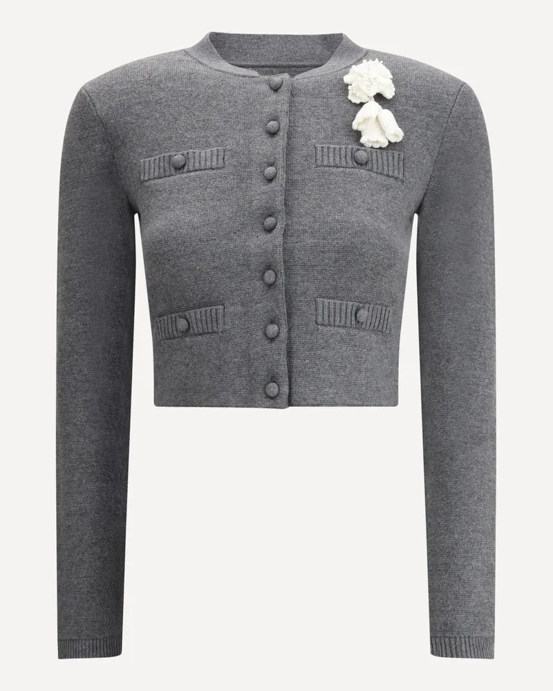 Self-Portrait Crocheted flower Cardigan Female Grey