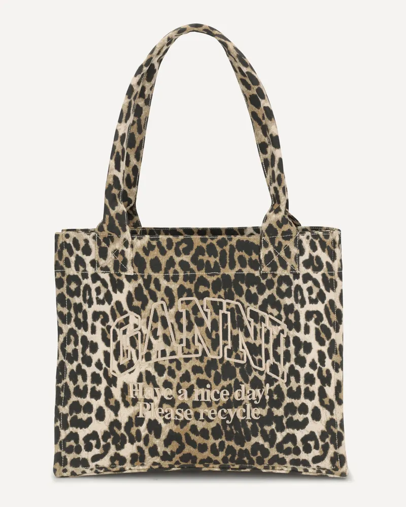 Ganni Leopard Print Tote Bag Female Brown