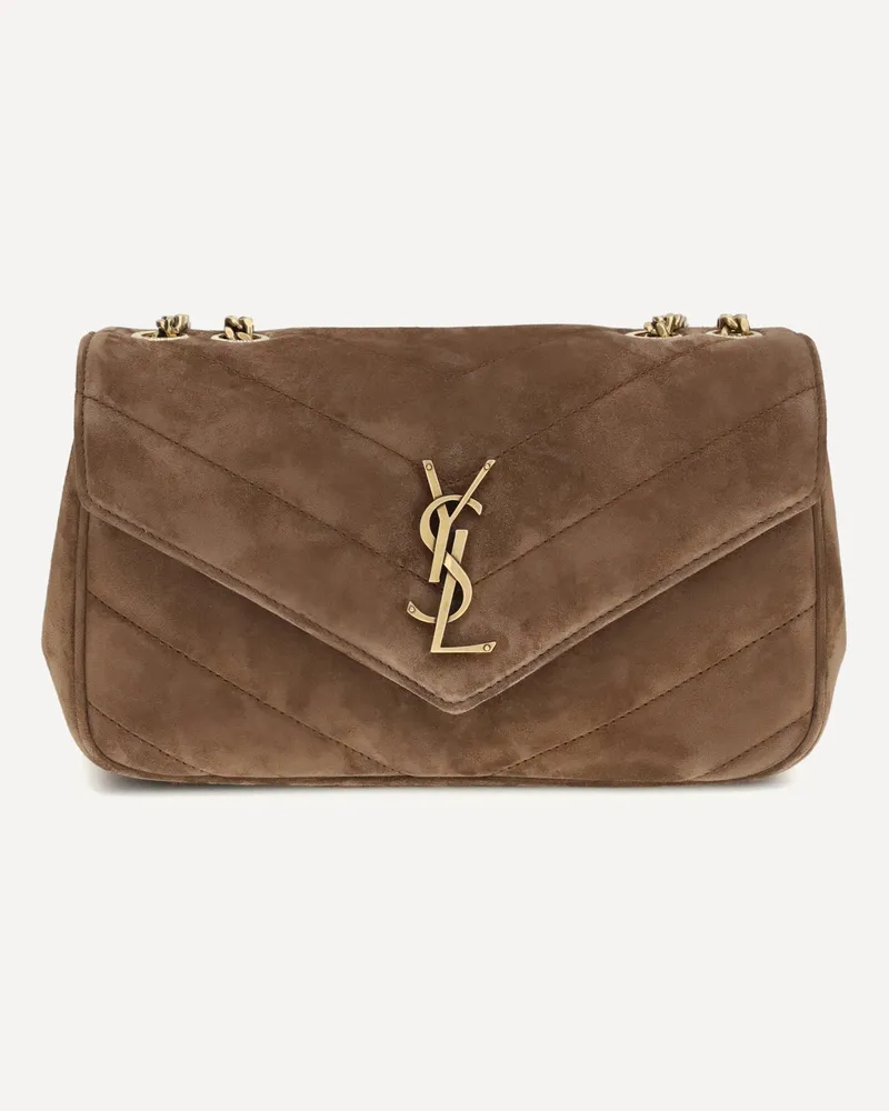 Saint Laurent Small LouLou Shoulder Bag in matelassé suede Female Brown