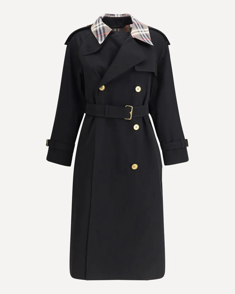 Burberry Castleford long Trench Coat with Check collar Female Black