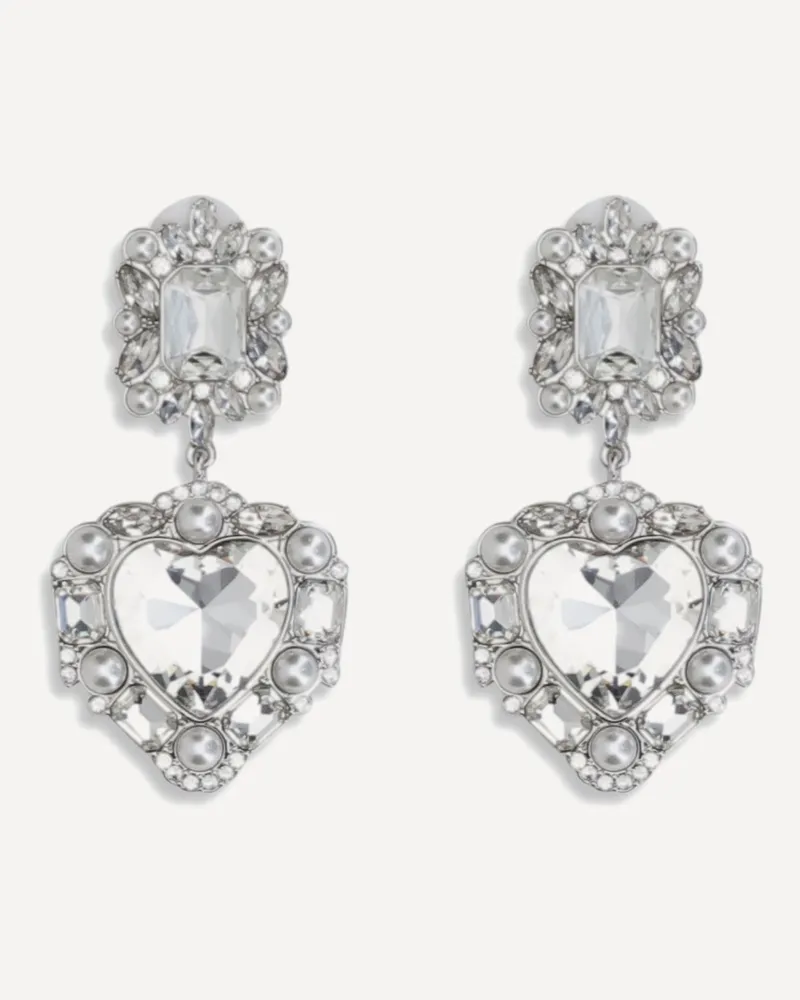 Self-Portrait Earrings with heart-shaped pendant Female Silver