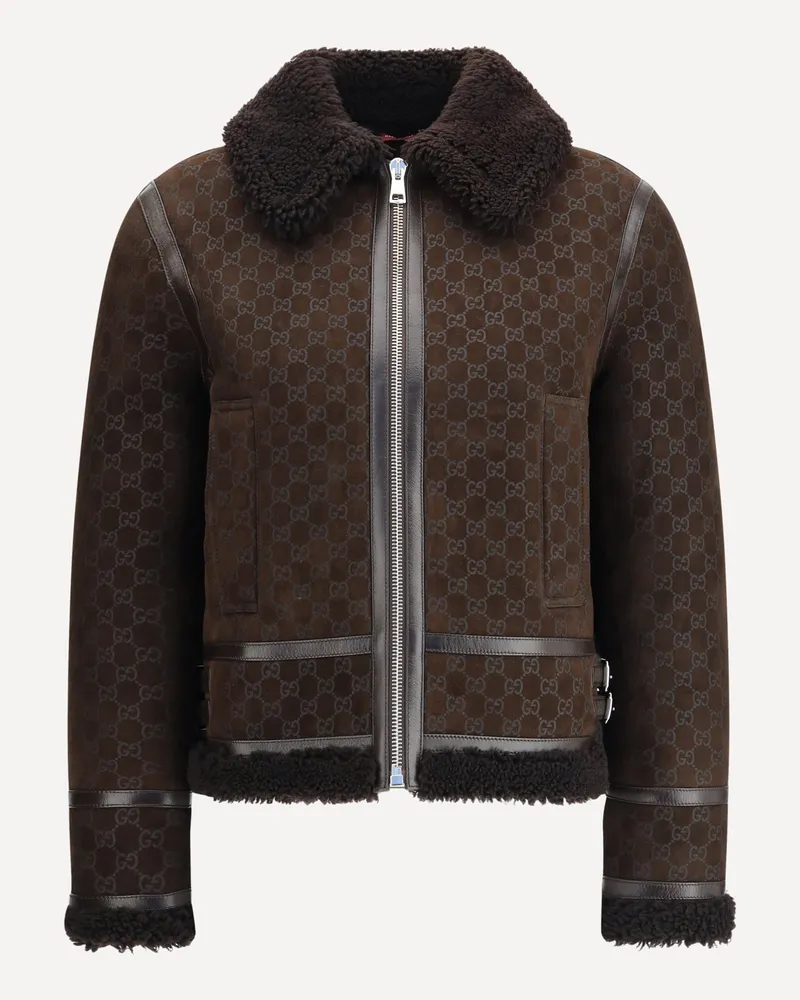 Gucci Leather Jacket with GG motif Female Brown