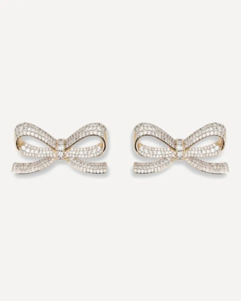 Self-Portrait Crystal bow Earrings Female Gold