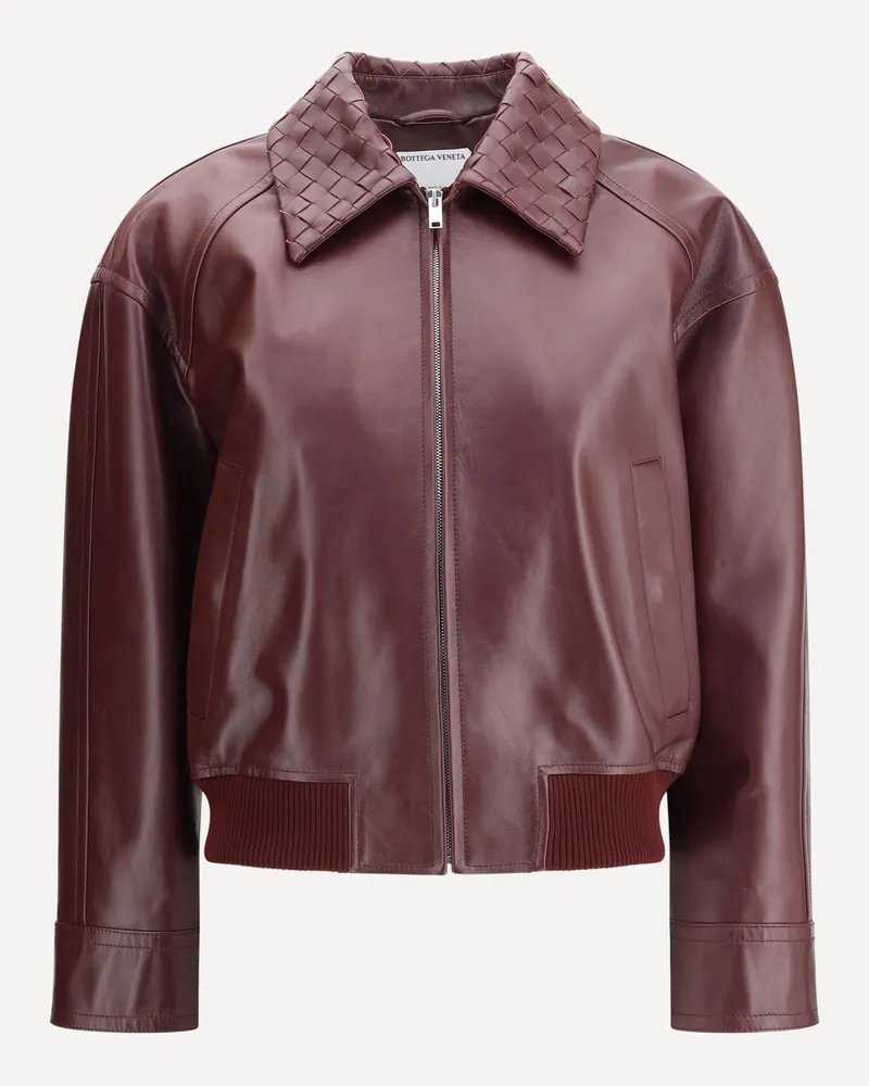 Bottega Veneta Nappa lambskin Jacket with Intrecciato collar Female Bordeaux