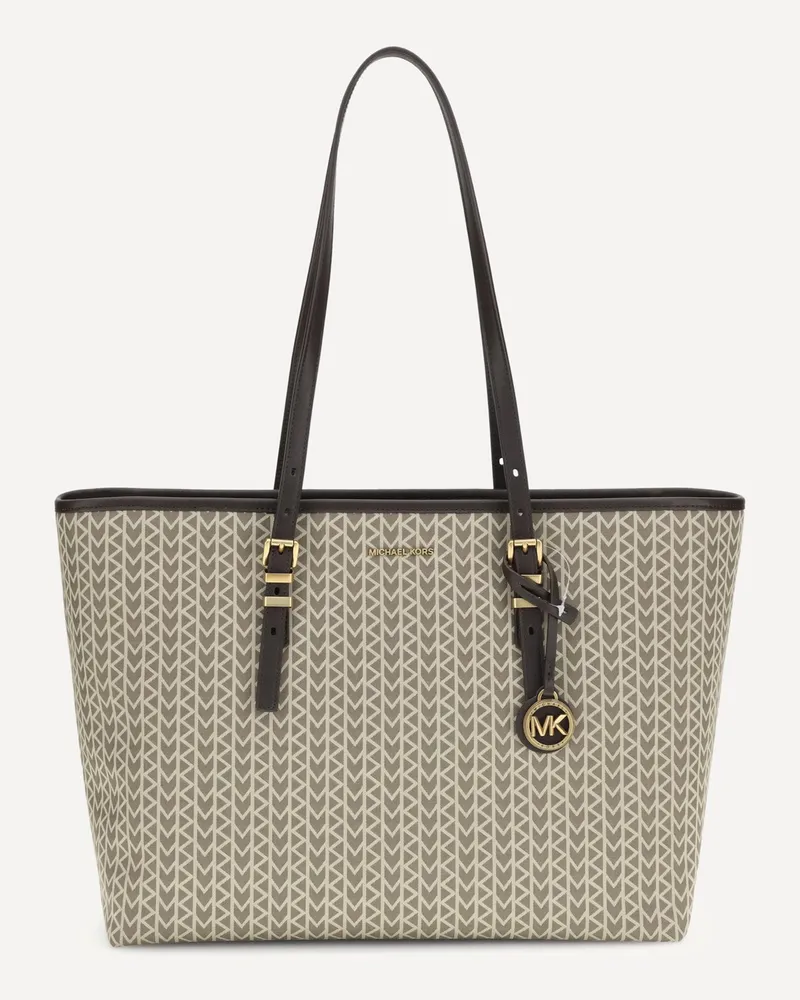 Michael Kors Quinn large jacquard logo Tote Bag Female Beige