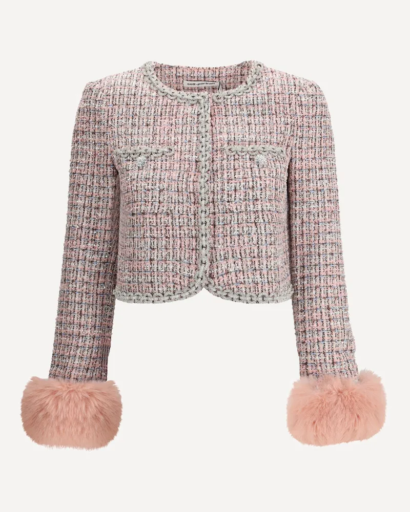 Self-Portrait Bouclé fur cuffed Jacket Female Pink