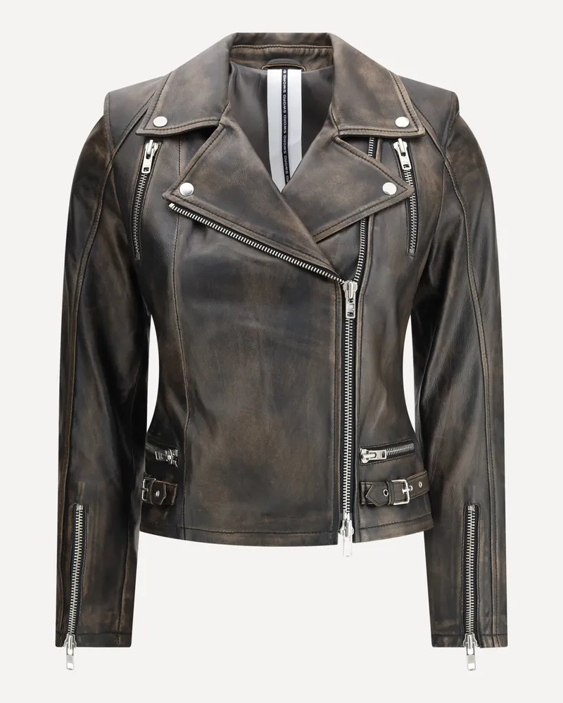 Sword 6.6.44 Cropped Leather Biker Jacket Female Black