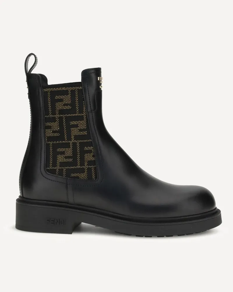 Fendi FF leather and fabric Ankle Boots Female Black