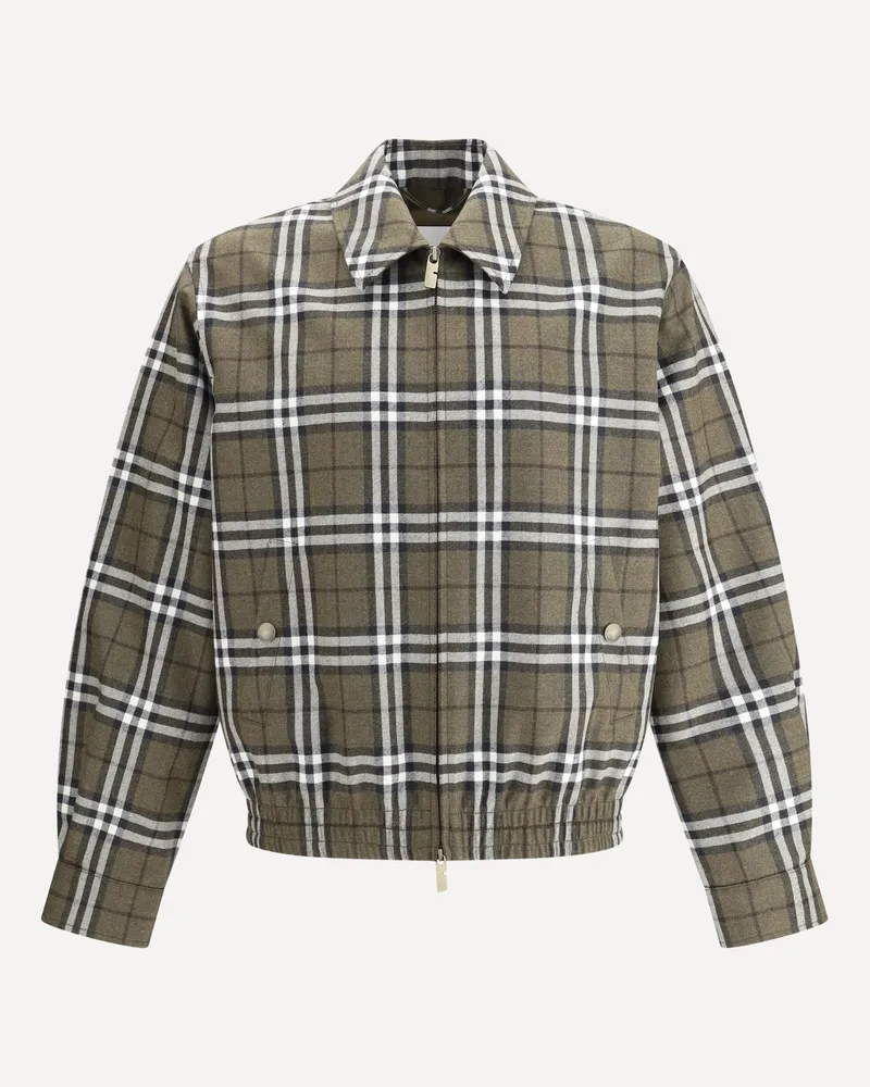 Burberry Check pattern wool Harrington Jacket Male Green