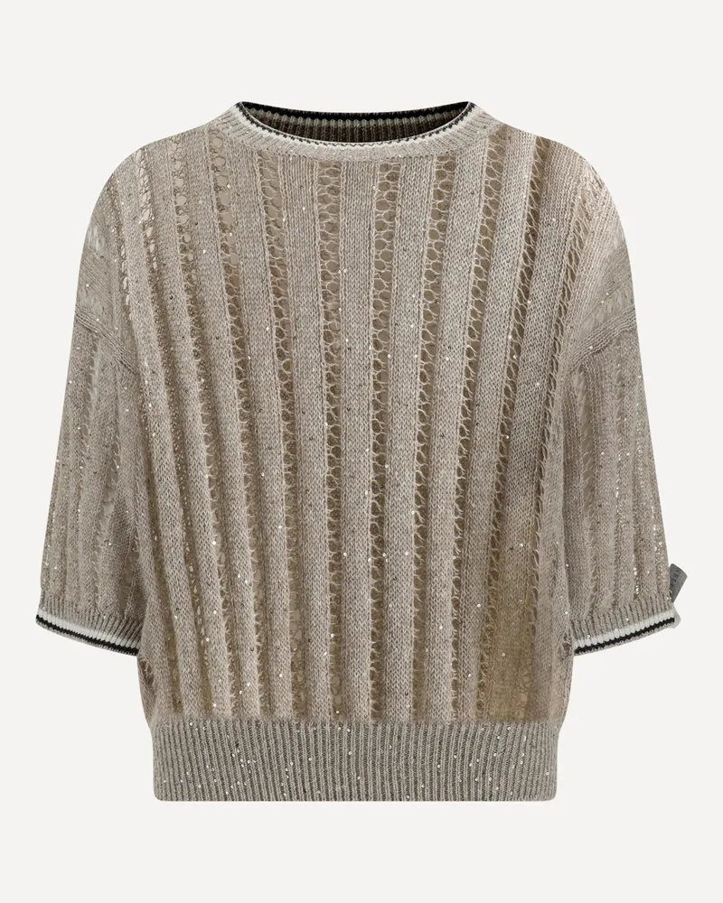 Brunello Cucinelli Openwork knit pattern Sweater with sequins Female Beige
