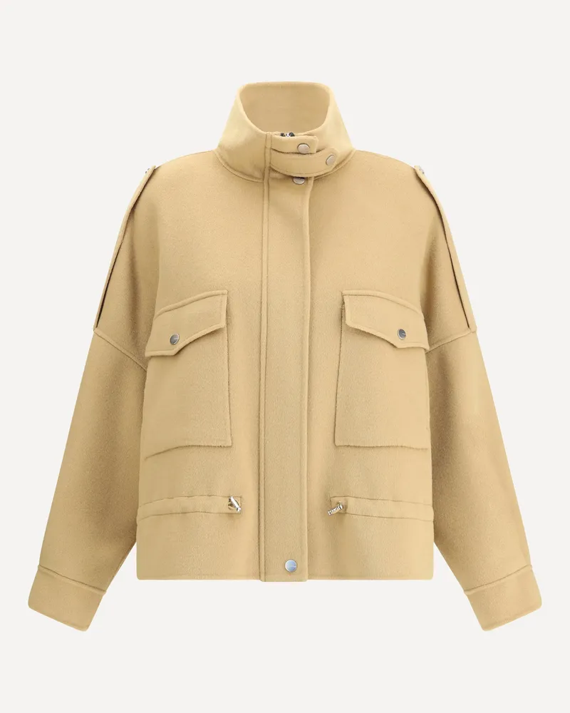 Pinko Double Wool-blend fabric Caban with high collar Female Beige