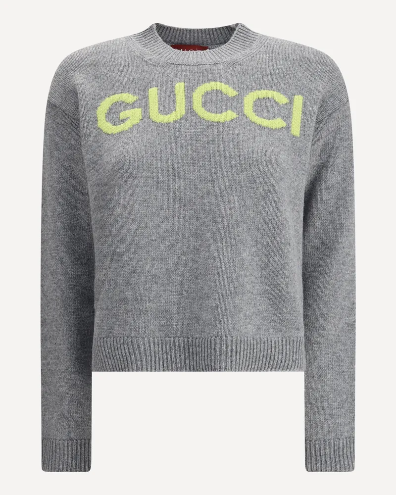 Gucci Wool Sweater with embroidered monogram Female Grey