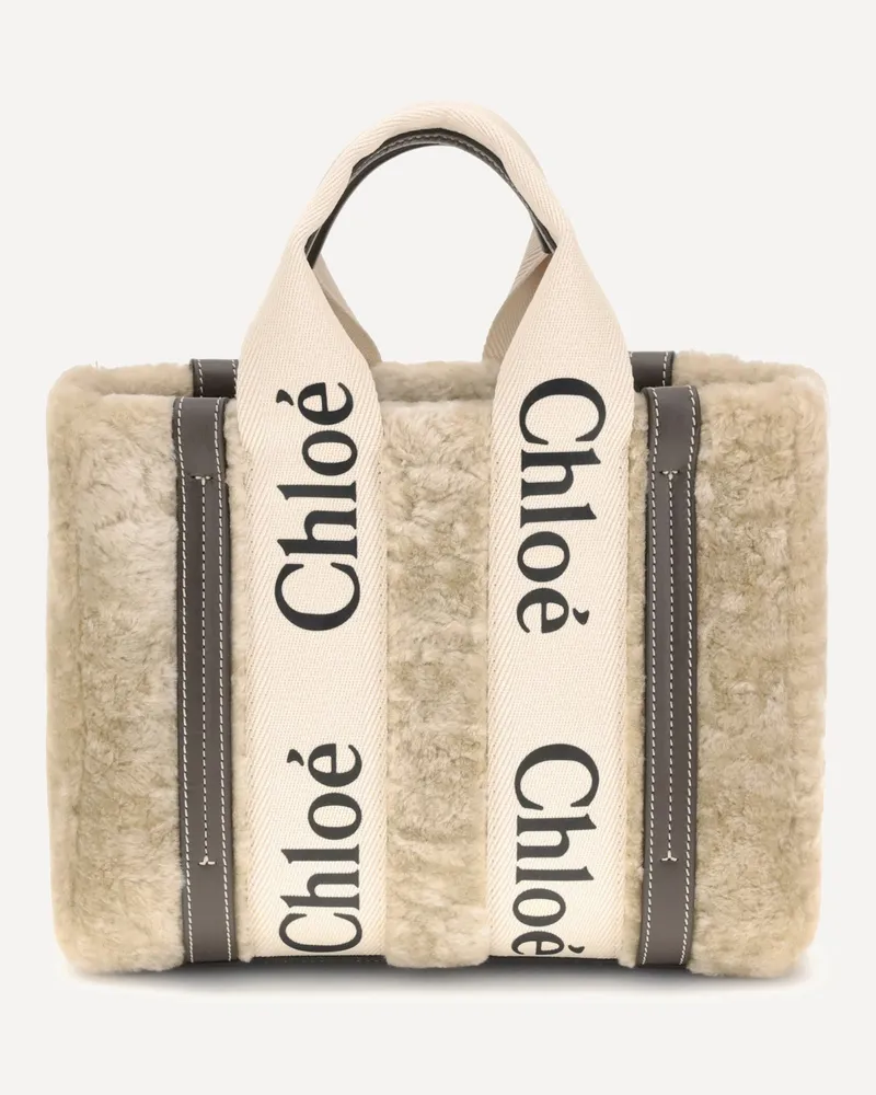 Chloé Small Woody Shearling Tote Bag Female Cream