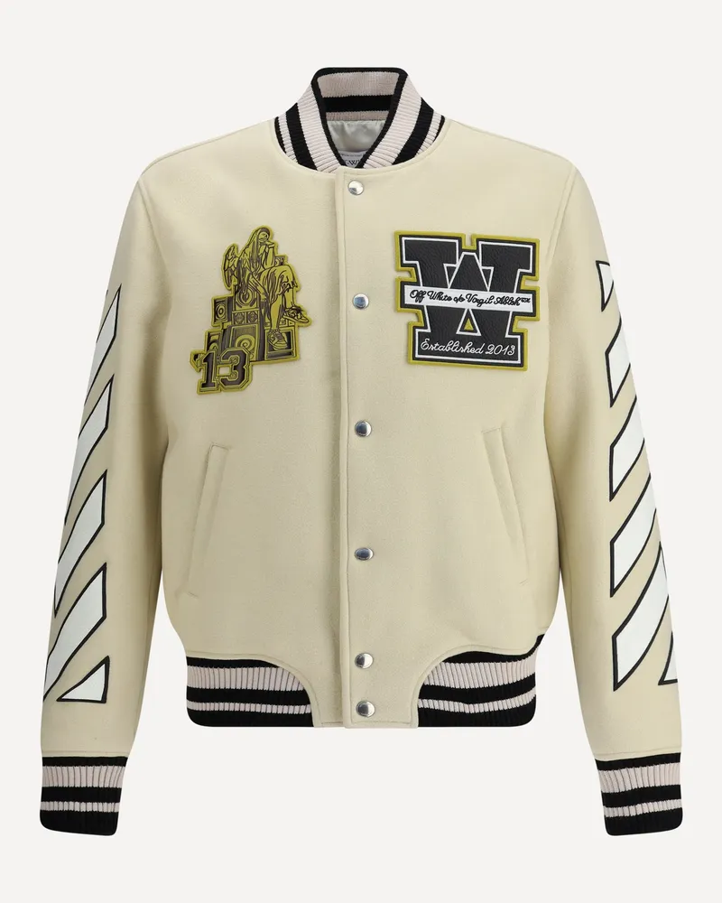OFF-WHITE Lion Wool Varsity Jacket Male Cream