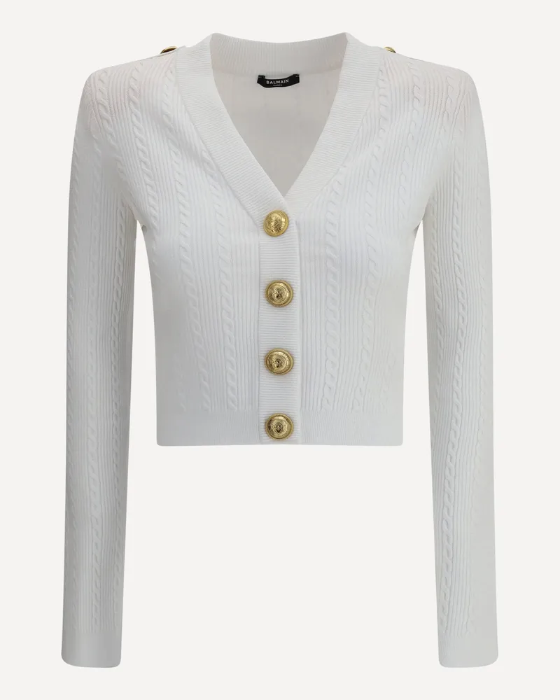 Balmain Ribbed and braided Cardigan Female White