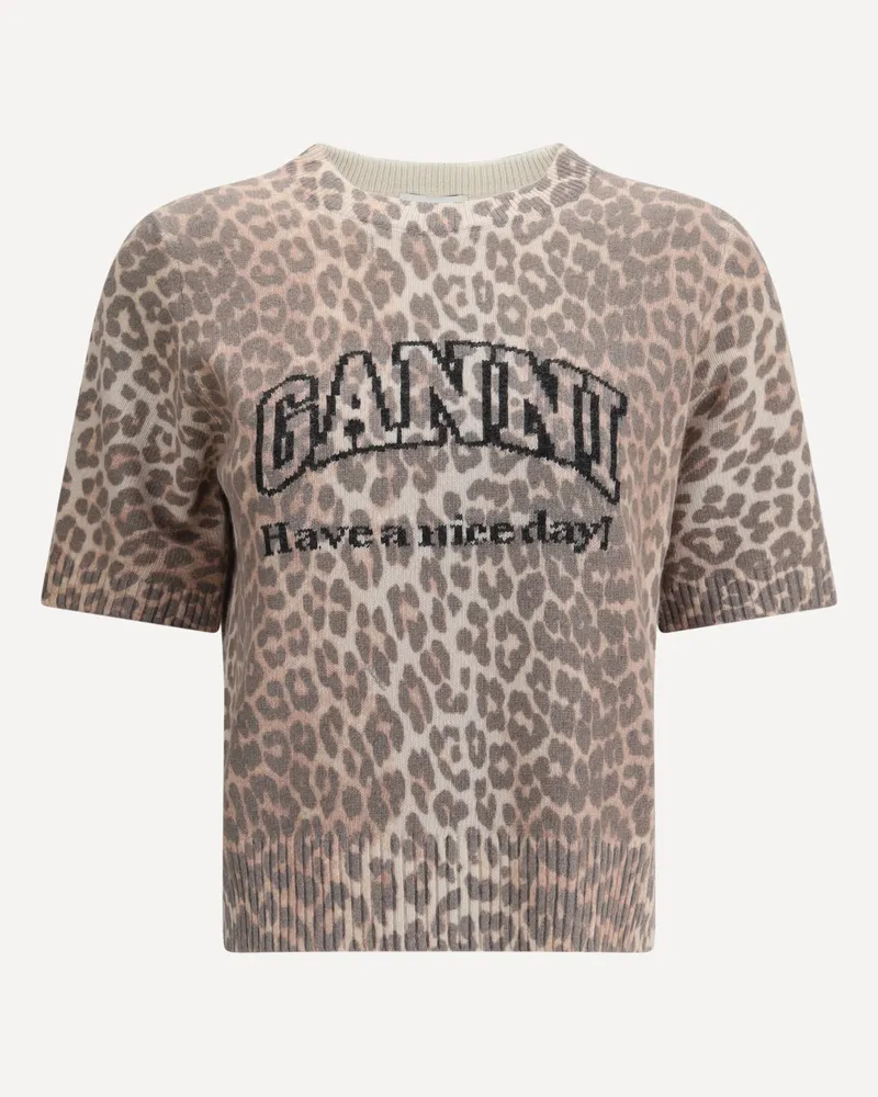 Ganni Leopard print short sleeve Sweater Female Multicolour