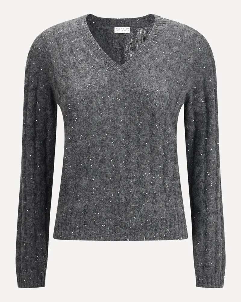 Brunello Cucinelli Dazzling Cable's Sweater in Mohair, cotton and wool Female Grey