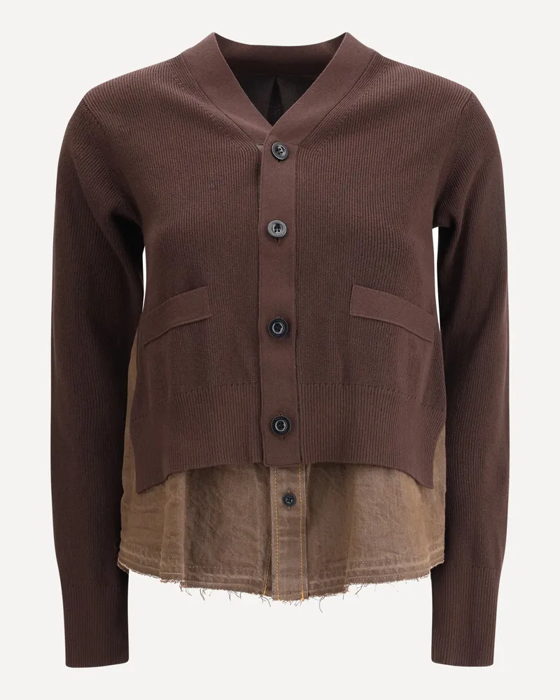 Sacai Cardigan with denim panel Female Brown
