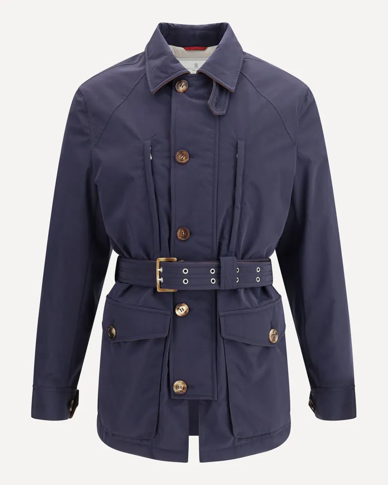 Brunello Cucinelli Membraned nylon saharan Jacket Male Blue